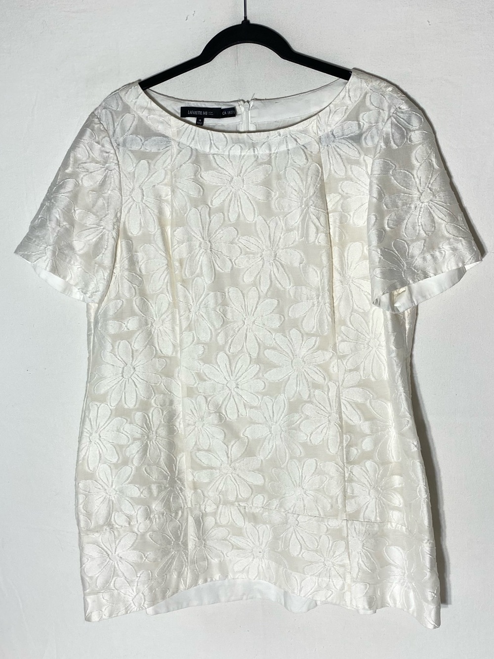 Lafayette 148 New York White Silk Blend Floral Jacquard Blouse 16